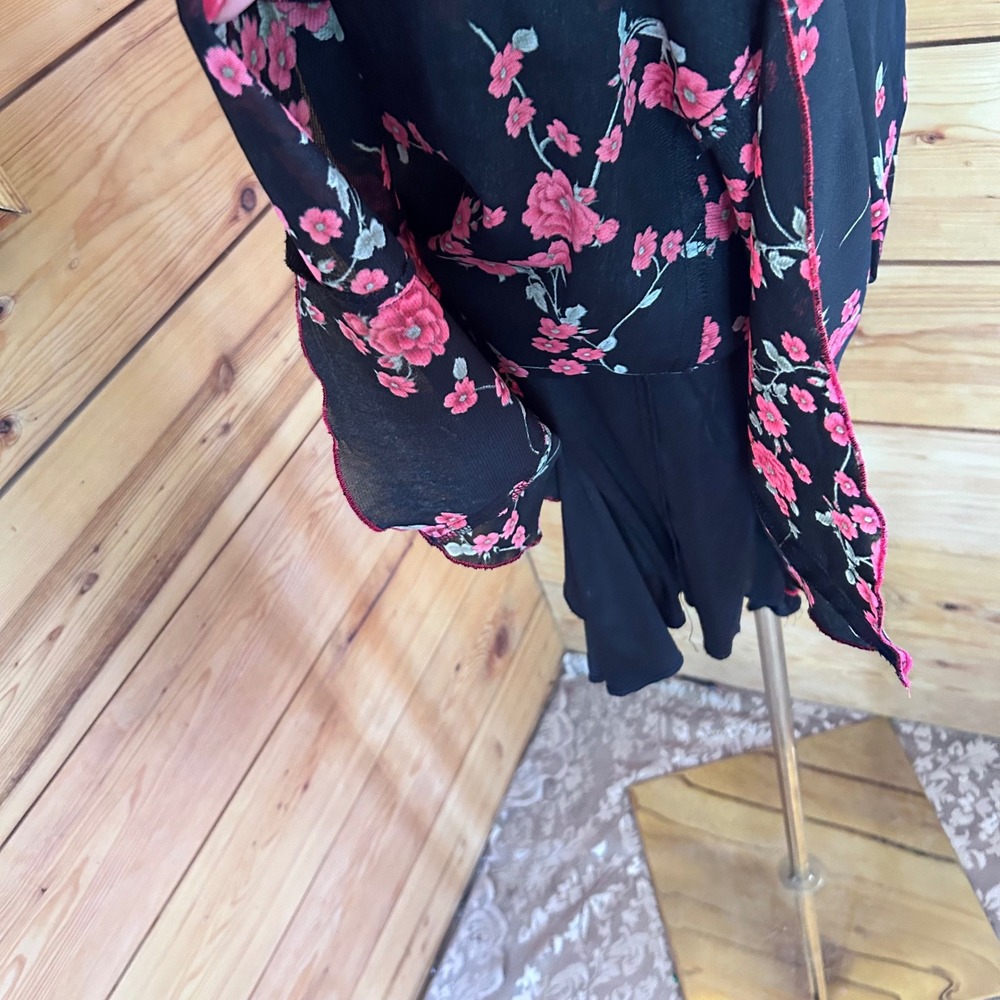 Vintage Asian Dress Women Small Black Pink Floral Y2K Goth Glam Party Ruby Rox - Picture 8 of 13